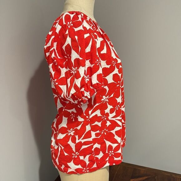 LOFT Plumeria Puff Sleeve Split Neck Top Size XS - Picture 4 of 10